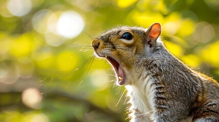 Obraz premium Close up of a grey squirrel yawning : Generative AI