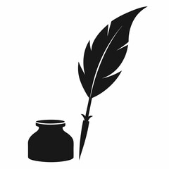 Ink ink-pot and quill pen silhouette vector illustration