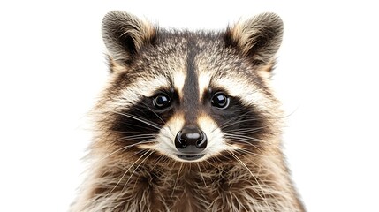 Portrait of a cute funny raccoon closeup isolated on a white background : Generative AI