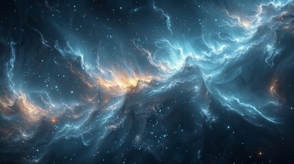 Blue and orange nebula cloud swirling in the universe