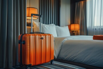Hotel Room, with Suitcase Awaits Unpacking, Initiating a Traveler's Retreat Filled with Comfort