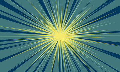 Pop art blue comics book cartoon. Vintage burst soft shine yellow light.