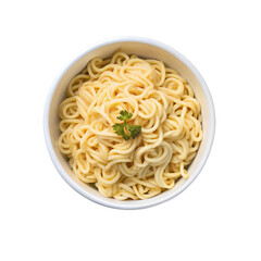 White paper Instant cup noodles on a white background. top view