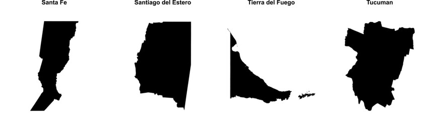 Fototapeta premium Santa Fe, Santiago del Estero, Tierra del Fuego, Tucuman outline maps