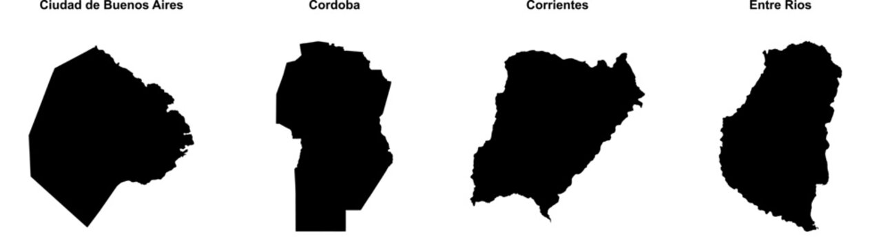 Ciudad de Buenos Aires, Cordoba, Corrientes, Entre Rios outline maps