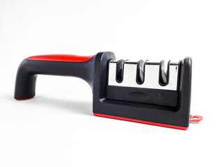 Three-stage knife sharpener, isolated white background