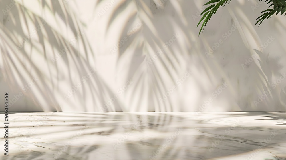 Fototapete minimalistic light background with blurred foliage shadow on a light wall beautiful background for p