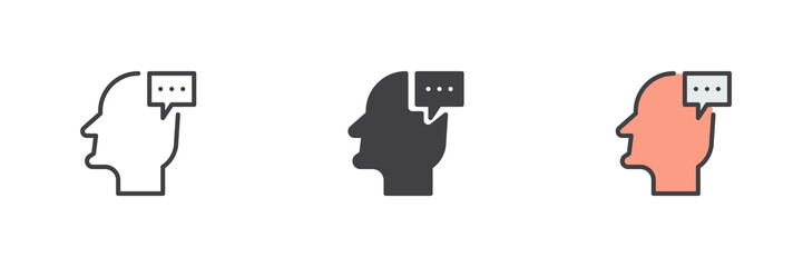 Head with speech bubble different style icon set