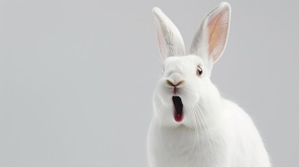 Obraz premium Studio portrait of white rabbit with mouth open against a white backdrop : Generative AI