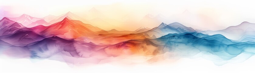 Abstract mountain range with vibrant colors in a watercolor style.