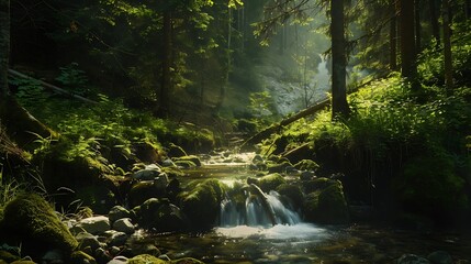 Obraz premium Mountain stream in a fantastic landscape Creek in tschergrben near Eibenboden in Lower Austria : Generative AI