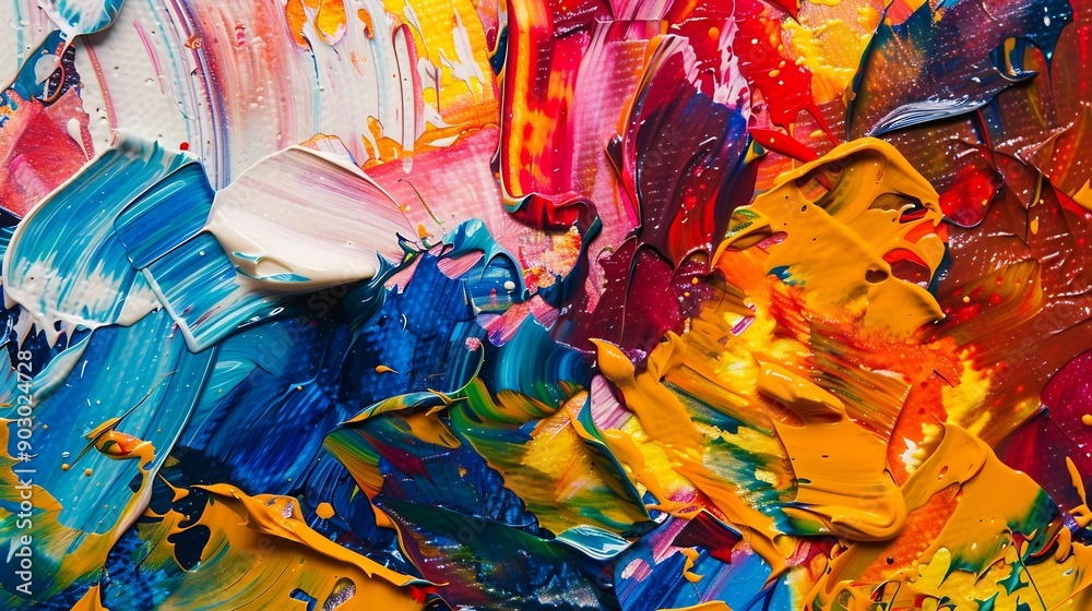 Poster abstract colorful artwork painting with spatula closeup view : generative ai