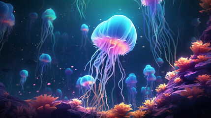 Underwater fantasy world with biolumines