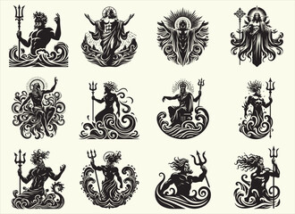 Mythical god Jeus Silhouette Vector Illustration