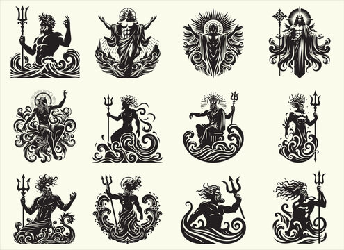 Mythical god Jeus Silhouette Vector Illustration