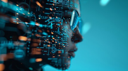 A digital portrait with a blend of organic and holographic elements, illustrating the future of human-machine integration, Bio-Tech, Holographic, High-Detail