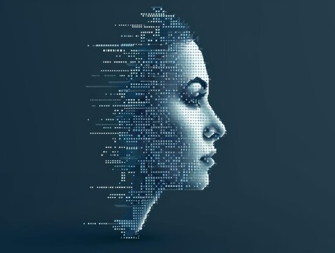 A human face morphing into digital pixels, symbolizing the transition from physical to digital existence, Digital Transformation, Pixel Art, High-Detail