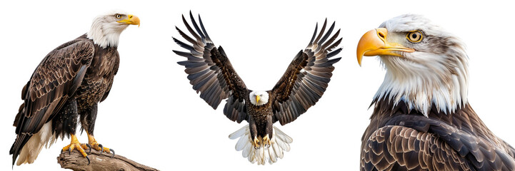 Obraz premium Set of A majestic bald eagle isolated on transparent background (2)