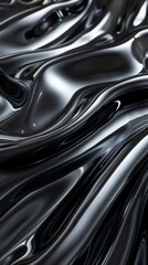 Dark and shiny liquid surface forming abstract wavy shapes