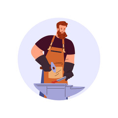 Vector graphics depicting a blacksmith working with a hammer with hot metal on a anvil