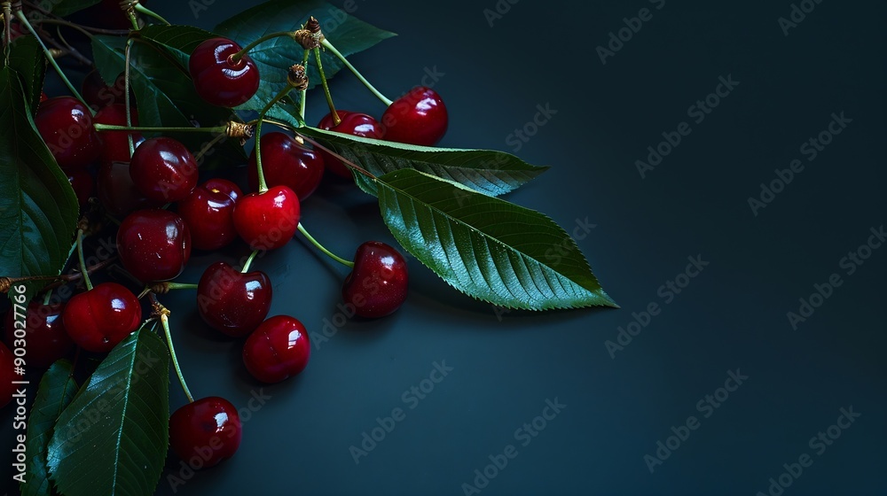 Poster red cherries are small juicy fruits with a vibrant red hue bursting with sweet flavor theyre a summe