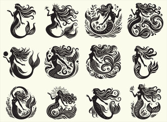 Mythological mermaid Silhouette Vector Illustration