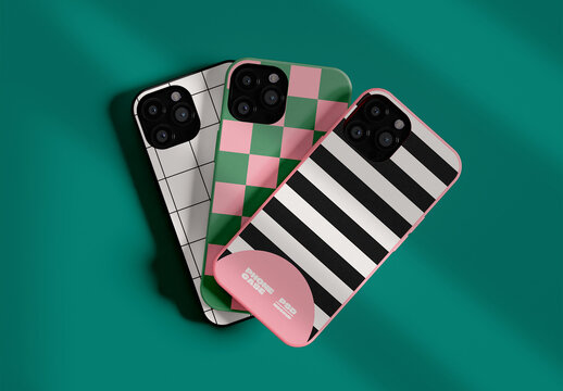 Top view of Stacked Phone Cases Design Mockup