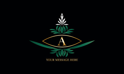 Floral logo template for labels, corporate identity, wedding invitation. Decorative business sign with elegant letter A.