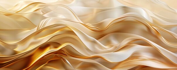 Obraz premium Golden and white fabric flowing in the wind creating abstract shapes