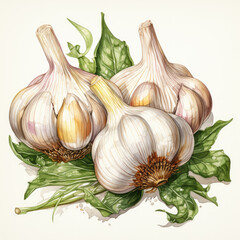 Watercolor Garlic, clipart Illustration, Generative Ai