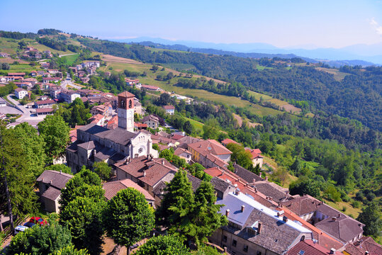 panorama of murazzano seen from the medieval tower cuneo italy