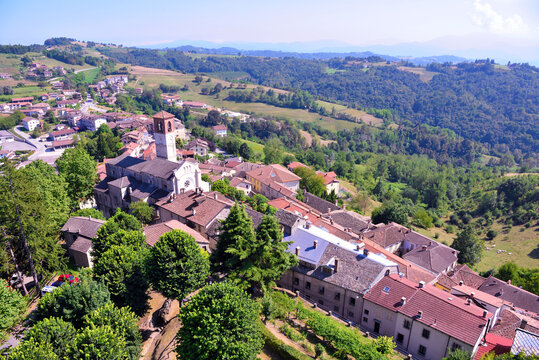 panorama of murazzano seen from the medieval tower cuneo italy