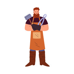 Vector illustration of a blacksmith. Medieval master in flat style.