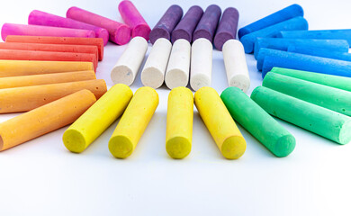 Colored sidewalk chalks stick. Multi color chalk for drawing and painting in school and outdoor playground