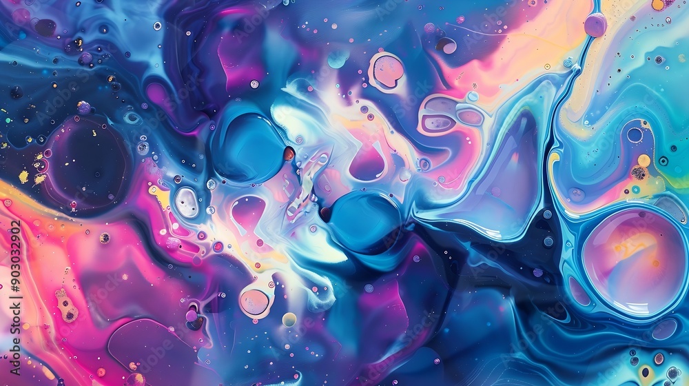 Aufkleber Abstract paint color background Exoplanet cosmic sea pattern paint stains Marbleized effect Background with abstract swirling paint effect Liquid acrylic picture with flows and splashe : Generative AI