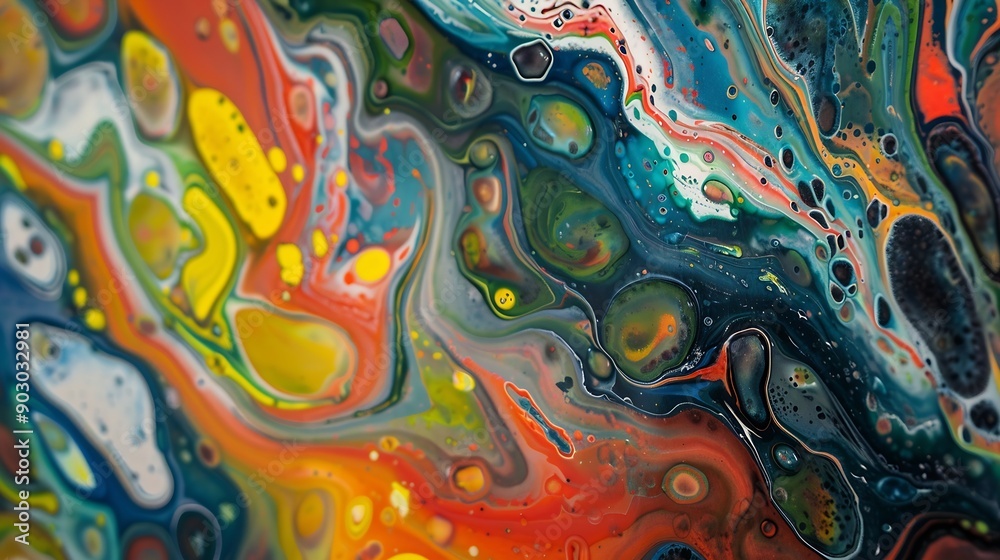 Poster abstract colorful artwork painting with spatula closeup view : generative ai