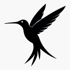 Silhouette Flying Hummingbird vector illustration with white background, Vector Birds Collection