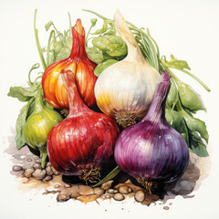 Watercolor Garlic, clipart Illustration, Generative Ai