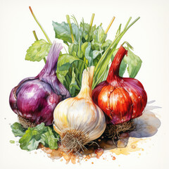 Watercolor Garlic, clipart Illustration, Generative Ai