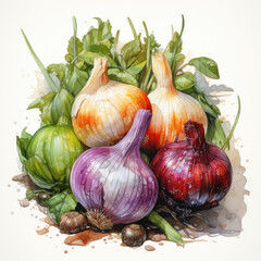 Obraz premium Watercolor Garlic, clipart Illustration, Generative Ai