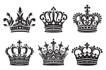 Fototapeta premium Crowns icon set. Vector crown logo collection. Flat silhouettes isolated on white background - Generative AI