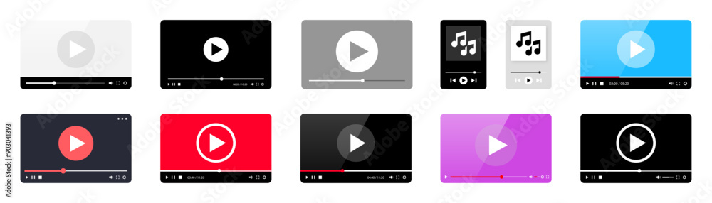 Poster video player big collection. music player interface. media player template for web and mobile apps. 