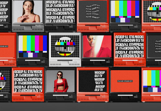 Stacked Retro TV Wall Mockup 

