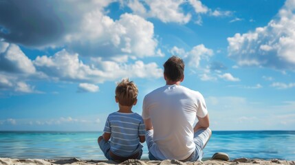 Fototapeta premium Like Father Like Son. Family Vacation on a Summer Holiday, Sitting Together on Sky Horizon