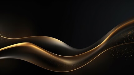 Abstract black background with a golden wave and sparkling elements.