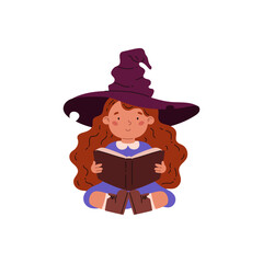 Charming witch with a book of spells for Halloween celebration.