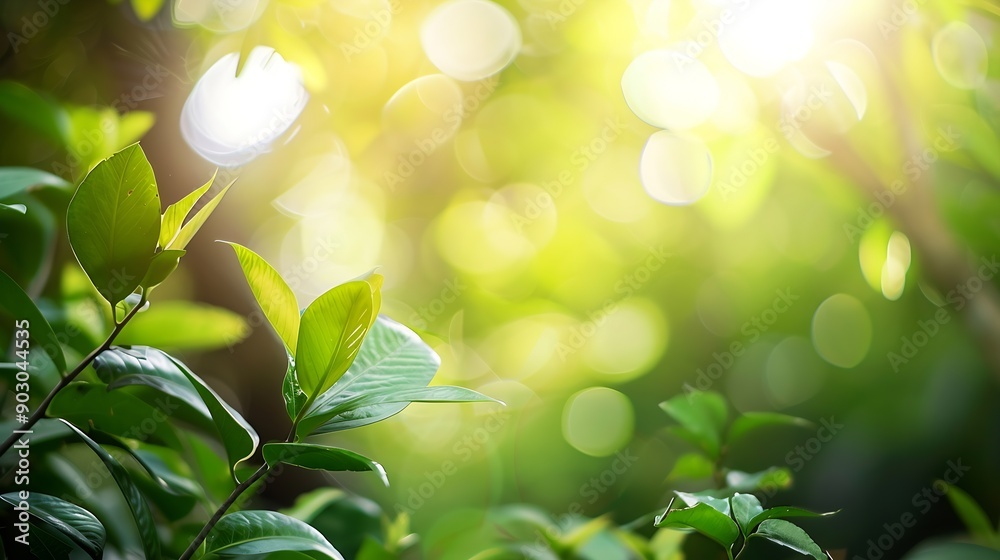 Aufkleber beautiful nature view of green leaf on blurred greenery background in garden and sunlight with copy 
