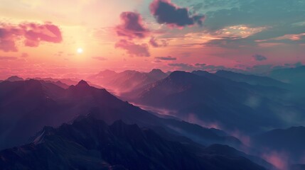 Sunset View from the Top of a Mountain : Generative AI