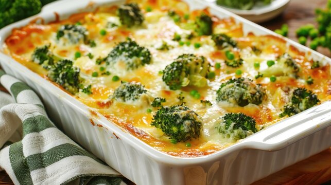 Casserole Broccoli. Healthy and Delicious Green Gratin with Cheese, Eggs, and Potatoes