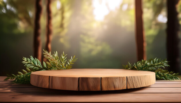  Rustic Wooden Podium Una piattaforma di prodotto 3D con elementi in legno rustico ideale pe_1(102)